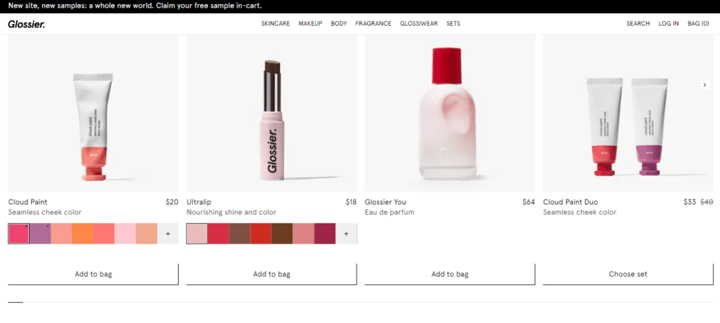 Glossier web page